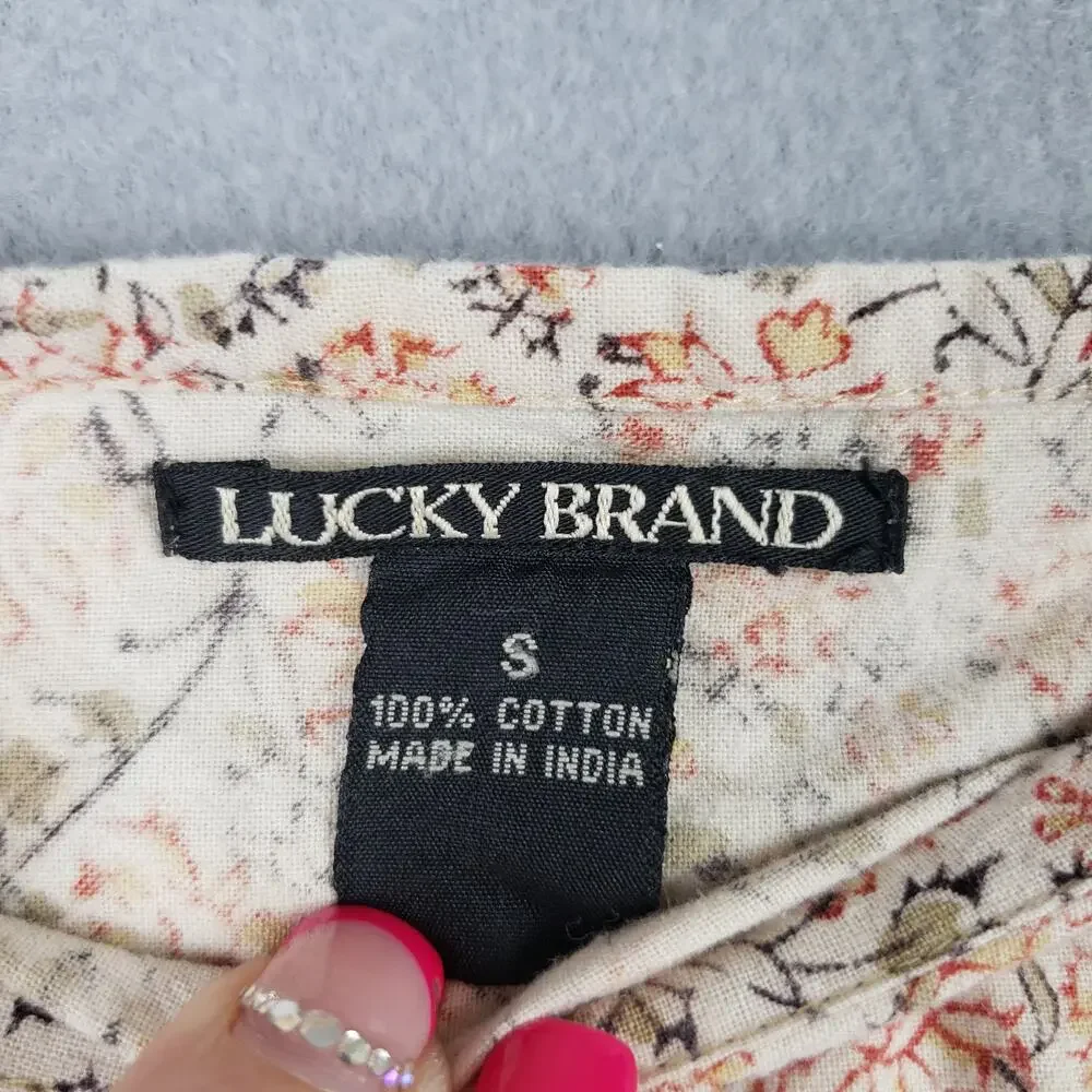 Lucky Brand Size S Tiered Peasant Skirt Blue Yellow Paisley Microfloral Cottage - Picture 5 of 7